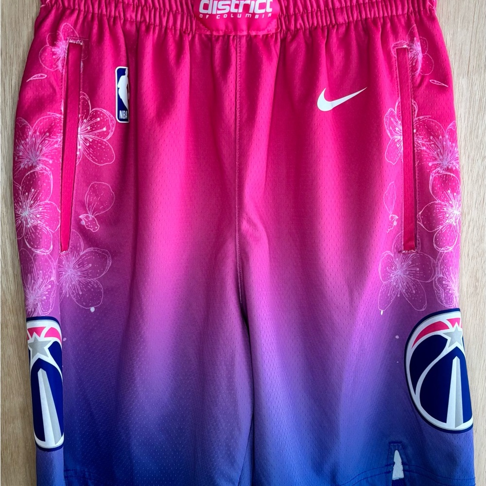 NBA Pink to Blue Gradient Kids' Basketball Shorts with Floral Accents